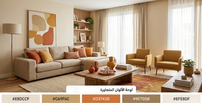 الالوان المتجاورة بالتصميم الداخلي
